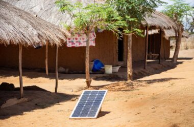 A solar panel outside a village house in Pemba, Mozambique.