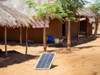 A solar panel outside a village house in Pemba, Mozambique.