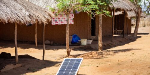 A solar panel outside a village house in Pemba, Mozambique.