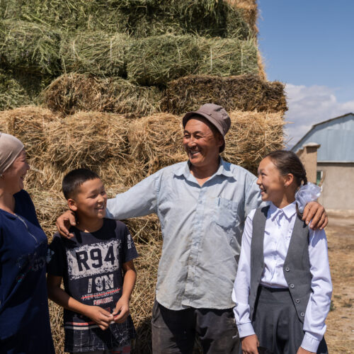 Cowshed in Jan-Bulak, Naryn A farmer with his family in the Kyrgyz Republic.